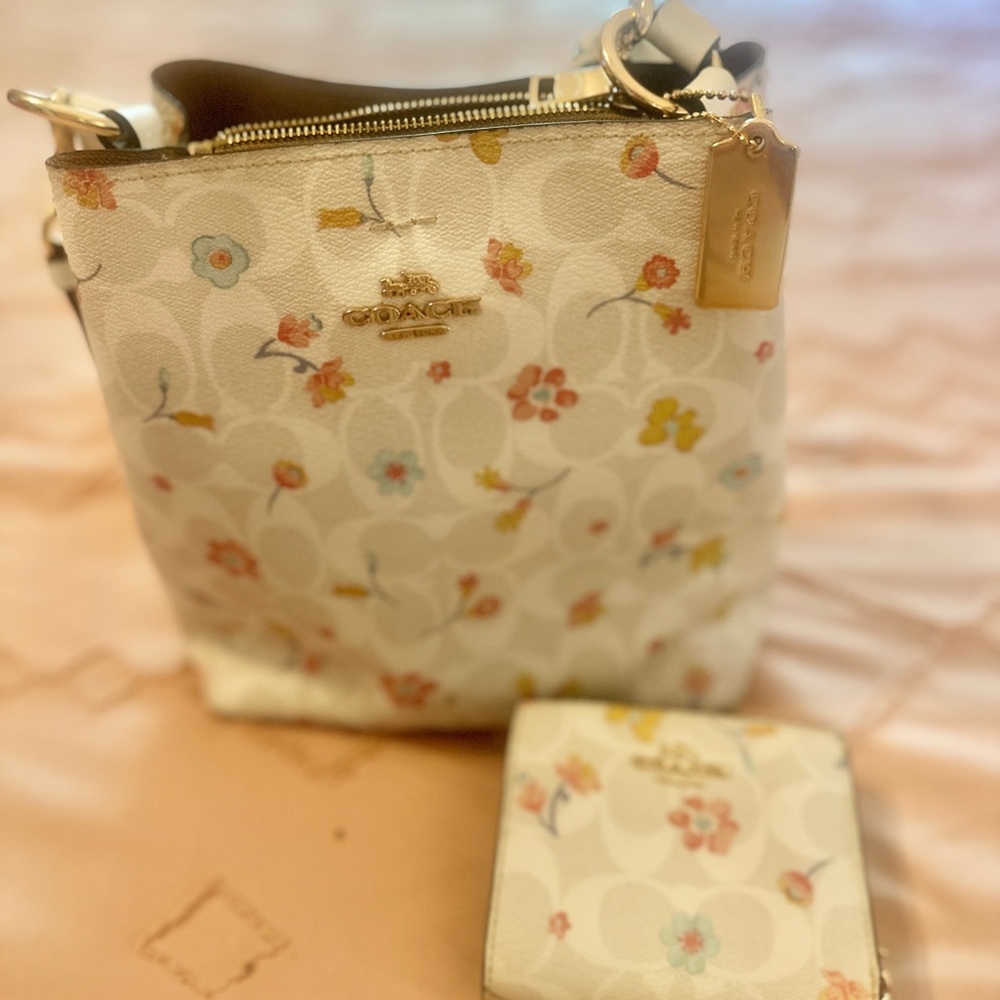 Coach Mystic Floral bucket style purse and wallet set